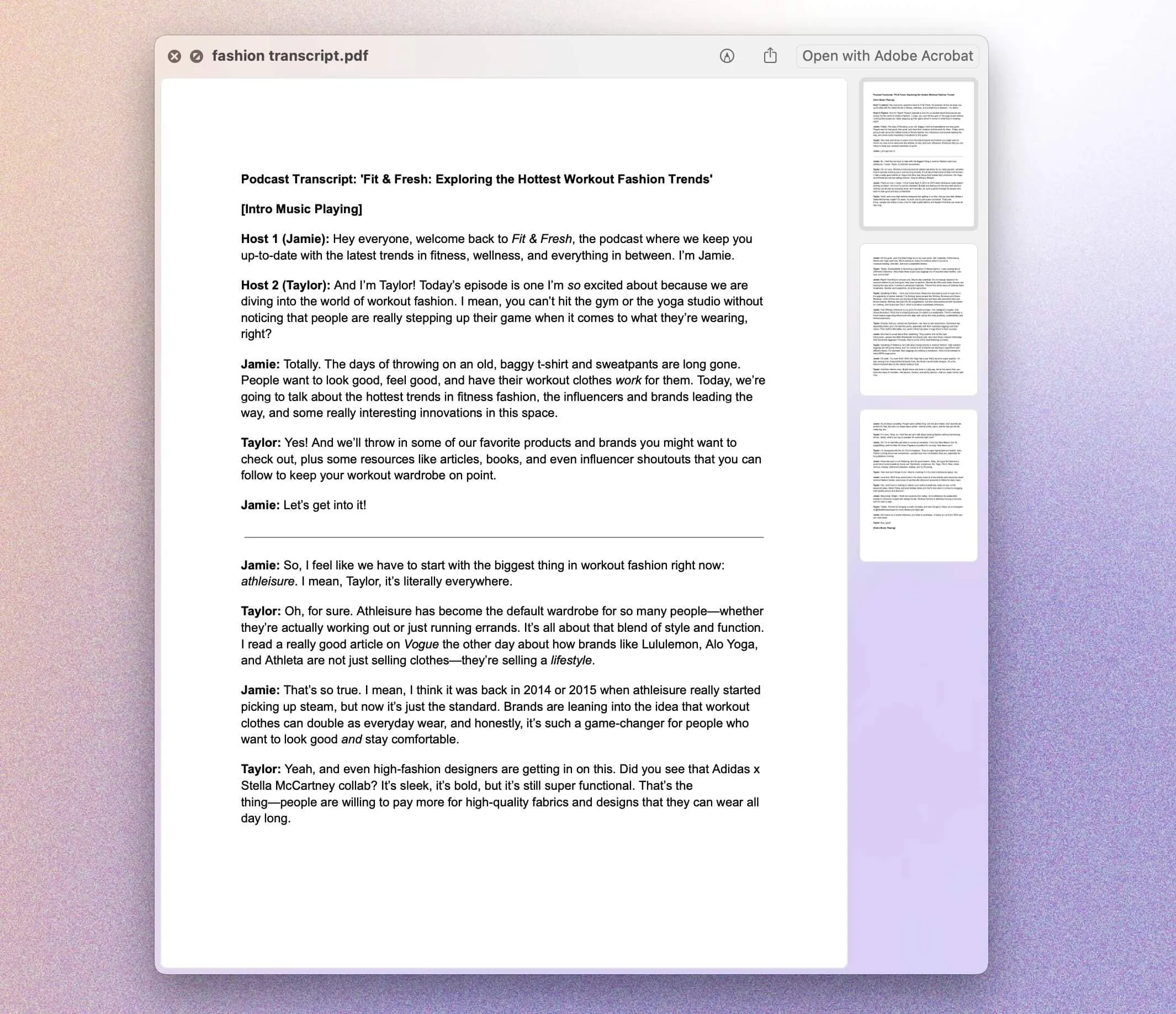 Podcast transcript transformation