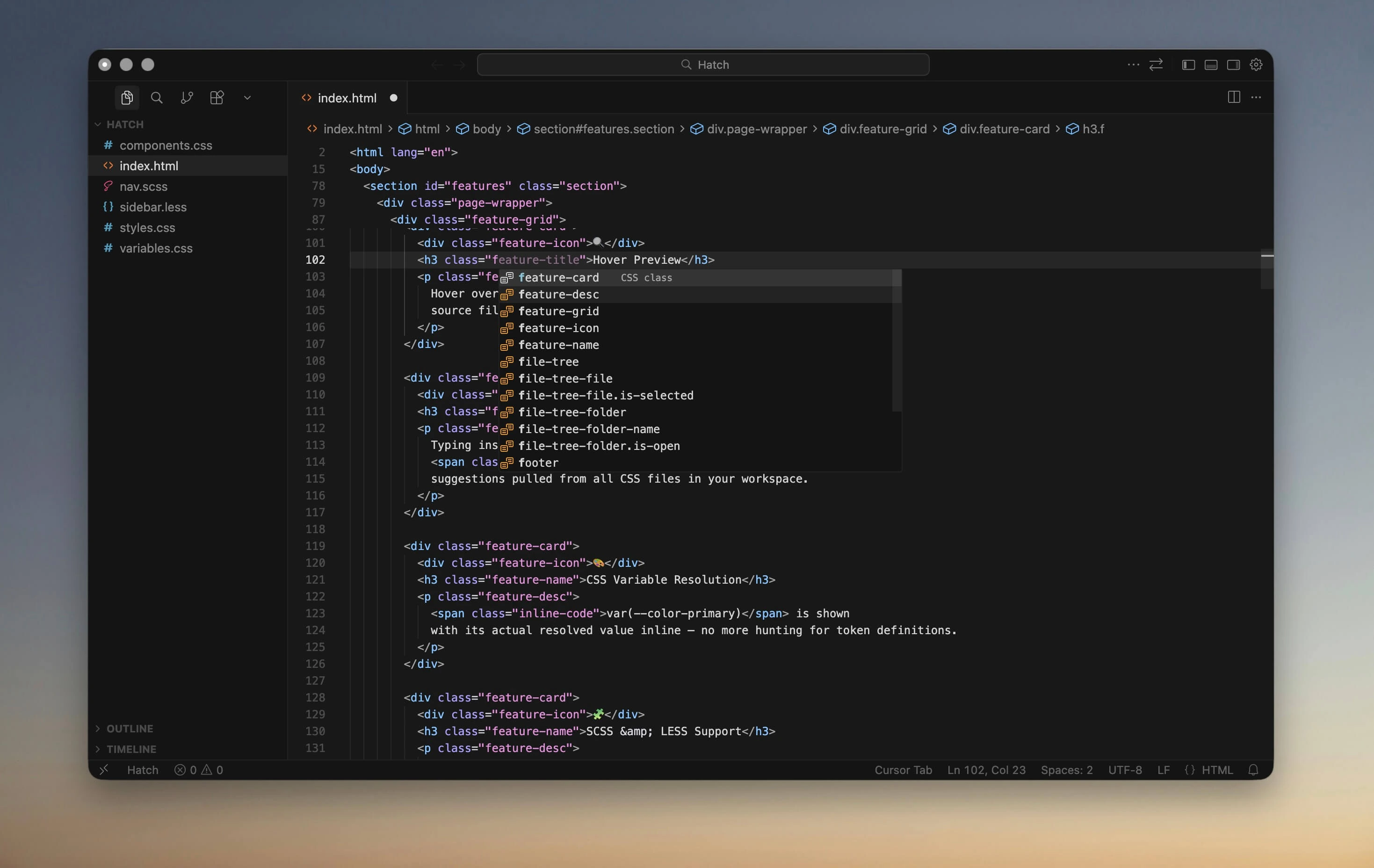 CSS class and id suggestions in HTML attributes